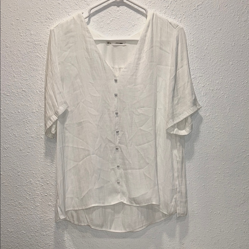 SFERA Basic Elegant White Button Short Sleeve Women's Top